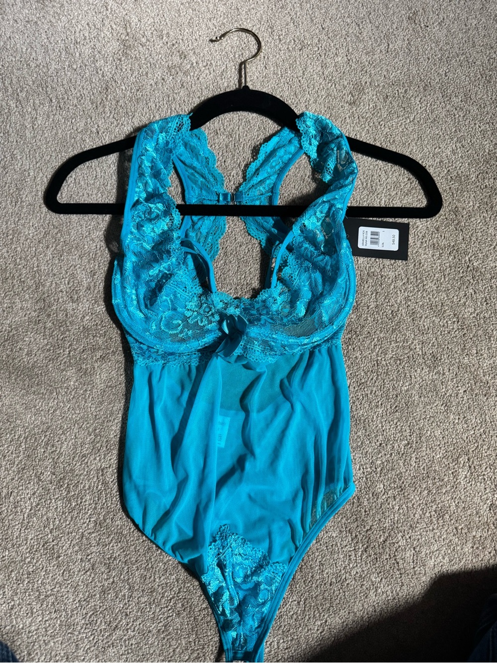 Frederick's of Hollywood Turquoise Lace Sheer Bodysuit